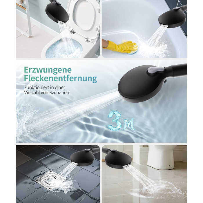 Душова лійка SR SUN RISE з фільтром, шланг та картриджі, 9 режимів, високий тиск, для жорсткої води, видаляє хлор, важкі метали, бактерії, чорний колір