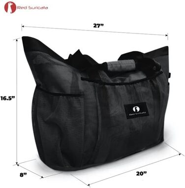 Red Suricata Large Mesh Beach Bag - Beach Bags and Shopping Bags (Black / Black)