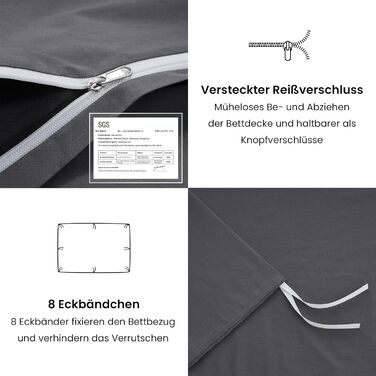 Комплект постільної білизни 135x200 зелений бавовна 4-х частинний, комплект постільної білизни салатовий, 2 наволочки 80x80 см, постільна білизна ÖKO-TEX Aesthetic 100% бавовна з блискавкою (сірий, 2-х частинний | 135x220 см)