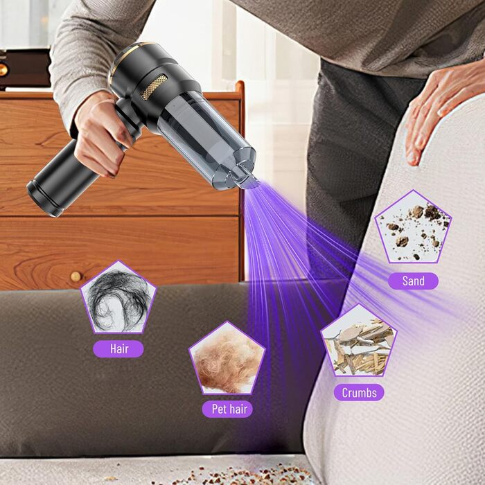 Акумуляторний пилосос 4 в 1 Handstaubsauger 22000Pa, портативний міні-пилосос для авто, дому, офісу, тварин, з безщітковим мотором, 6000mAh, чорно-золотий