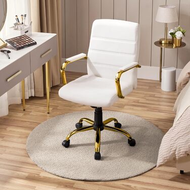 Офісне крісло Yaheetech з ергономічною спинкою, поворотне, з роликами та підлокітниками, до 130 кг, білий/золотий