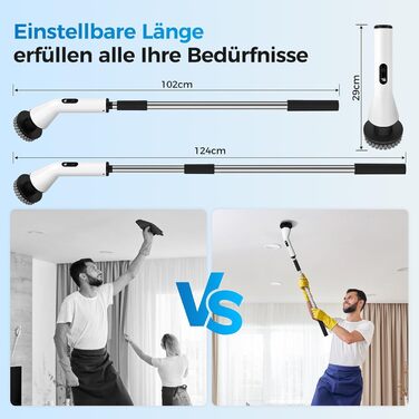 Electric Cleaning Brush, Cordless Electric Cleaning Brush with 7 Interchangeable Drill Brush Heads, Mop Set, Electric Scrub Brush with Adjustable Handle for Bathroom, Kitchen, Car, Floor
