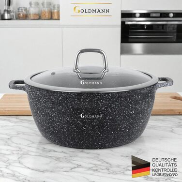 Каструля Goldmann 28 см з антипригарним покриттям, 6,5 л, з кришкою, для всіх плит, екологічна