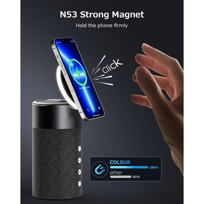 Bluetooth колонка COLSUR з магнітним бездротовим зарядним пристроєм та нічником, сумісна з iPhone 17/16/15/14/13/12, AirPods Pro/4/3/2 - Рожевий (Multicolor)
