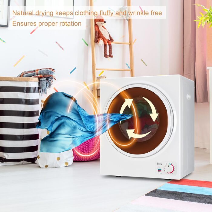 Компактна сушарка для одягу Bonnlo 2.5 кг, витяжний міні-сушар 220V 850W з барабаном із нержавіючої сталі, білий
