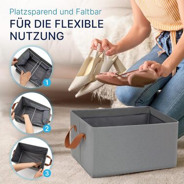 TOPP4u Storage Box Set Premium, 3-Piece, 40x28x20 cm, Extra Stable Storage Boxes with Metal Frame & Wooden Bottom, Foldable Closet Organizer, Boxes for Wardrobe, Large Storage Box, Grey