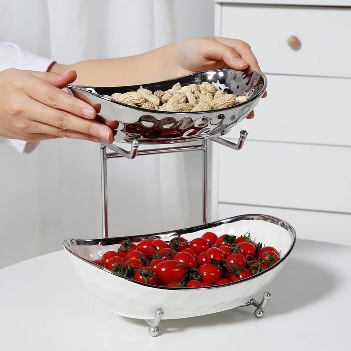 Набір підставок для фруктів та овочів Acliys, 3 яруси, кераміка, для кухні, сріблястий