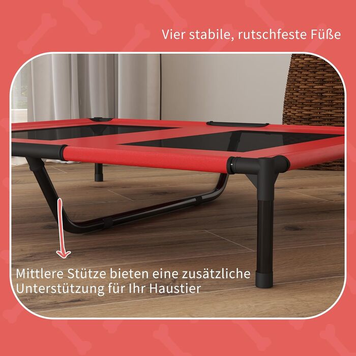 Лежанка для собак PawHut Outdoor, піднята лежанка з дихаючою сіткою, для малих та середніх собак, 91 x 69 x 29 см (Червоний)