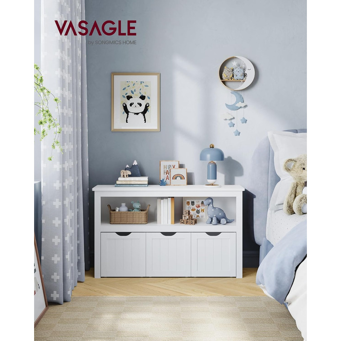 VASAGLE дитяча шафа для іграшок з ящиками на колесах, ігровий органайзер для дитячої кімнати, 102x30x60 см, білий