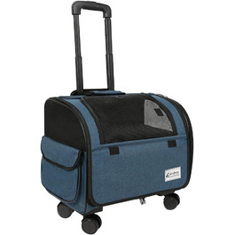 Сумка-переноска для собак та котів Galatée з колесами, транспортна переноска для тварин, схвалена авіакомпаніями, складна переноска з дихаючою сіткою, візок для домашніх тварин (білий/блакитний)