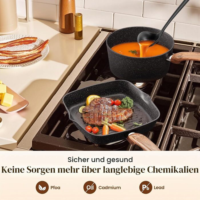 Набір посуду Kitchen Academy (17 предметів): каструлі та сковорідки з гранітним антипригарним покриттям для індукційних плит, чорний