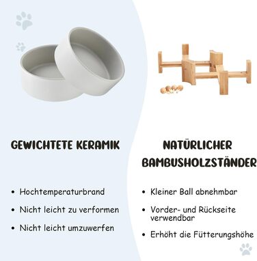 Керамічні годівниці для собак та котів SPUNKYJUNKY з дерев'яною підставкою (2 шт., 400 мл, сірі)