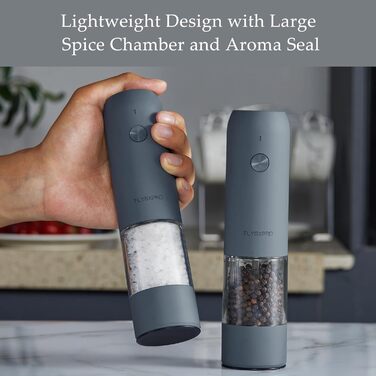 TLYSXPRO Salt and Pepper Grinder Electric 2-Piece Set, USB Rechargeable, Adjustable Coarseness Spice Grinder, Electric Pepper Grinder with LED Light, Cleaning Brush, Kitchen Appliances, Black