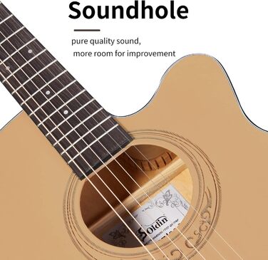 Акустична гітара Soldin 40 дюймів з масивною кришкою з ялини, комплект з аксесуарами (Gigbag, підставка, тюнер, ремінь, каподастр, струни, серветка, медіатори)
