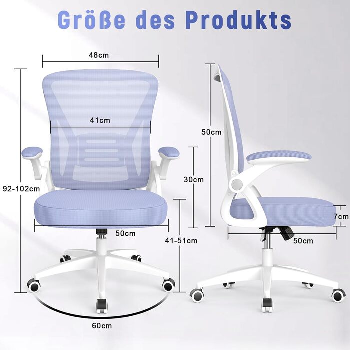 Офісний стіл Naspa Büro з регульованими підлокітниками, ергономічний, з сітчастою спинкою, підтримкою попереку, регульованою висотою та м'яким сидінням, поворотний на 360°, (фіолетовий, без підголівника)