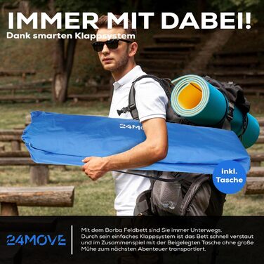 Розкладне ліжко-спальник 24MOVE® для кемпінгу та відпочинку на природі, 190 x 67 x 34 см, блакитне