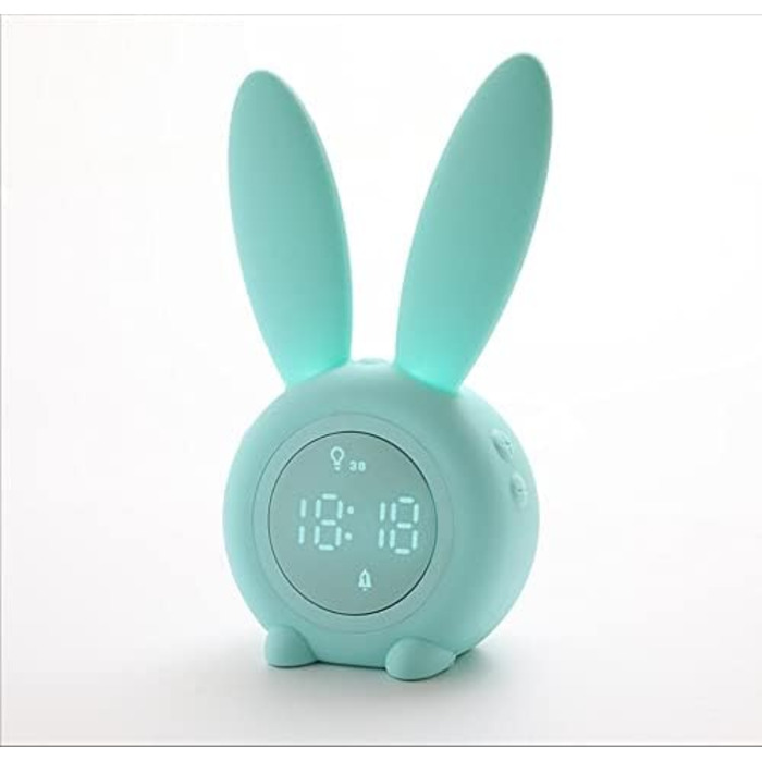 Gentle Light Alarm Clock Bunny Clock Children's Alarm Clock Rabbit Alarm Clock Wake Up Light Creative Lamp Bedside Lamp Night Light, Snooze Function, 6 Sound Options, Timed Night Light Green