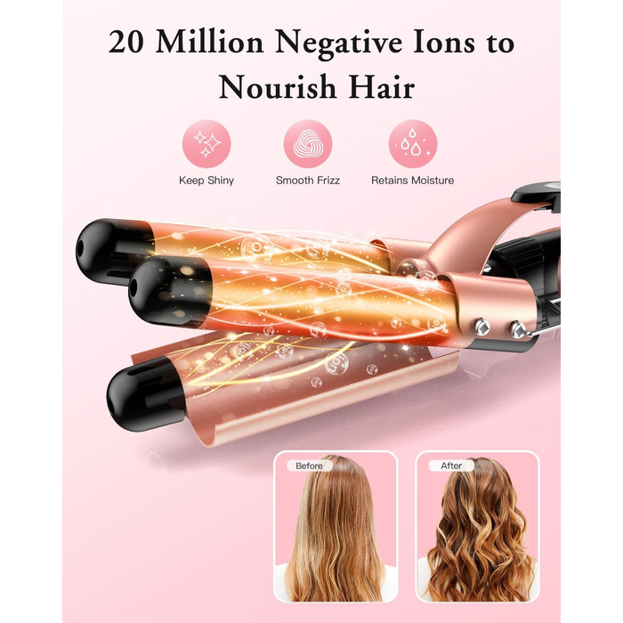 BESTOPE PRO Локкенстаб: Набір для завивки волосся 5-в-1 з 3 насадками, регулюванням температури, швидким нагрівом та рукавичкою, рожеве золото