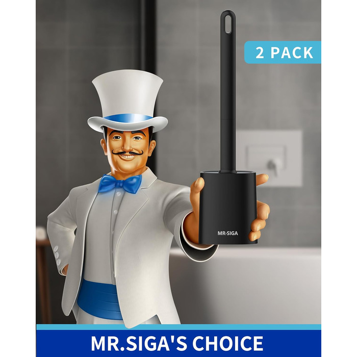 Набір для чищення унітазу Mr.SlGA з тримачем, настінний, компактний, білий, 2 шт. (чорний)