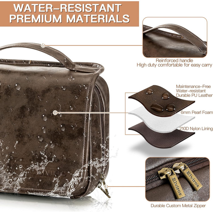 Чоловіча косметичка Elviros з PU-шкіри, 3 в 1, велика водонепроникна дорожня косметичка для чоловіків (Шоколад)