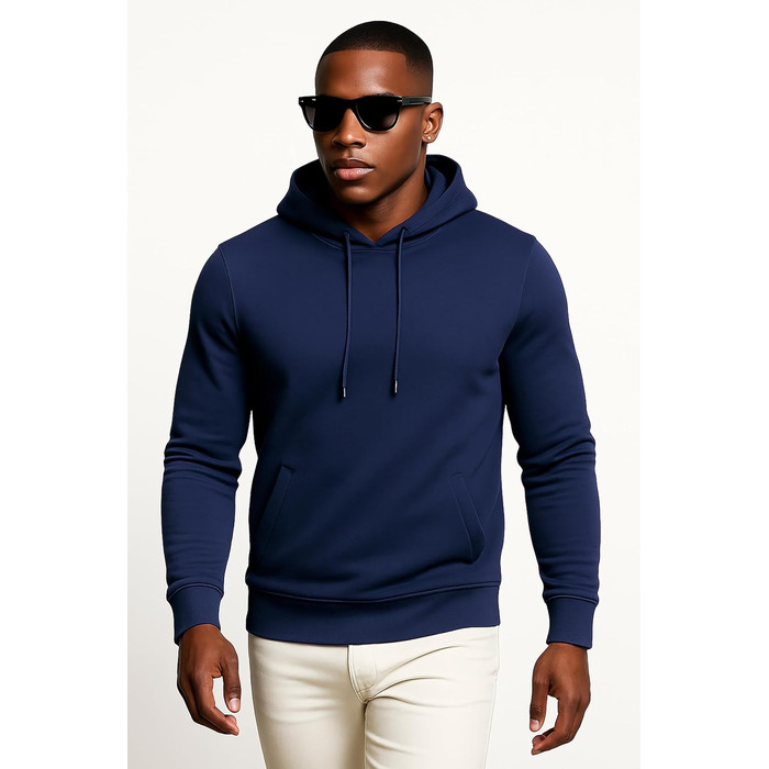 Чоловіча толстовка Leif Nelson Slim Fit з капюшоном, довгим рукавом, темно-синього кольору для спорту та повсякденного носіння