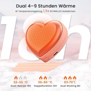 Електричні грілки для рук - 2 шт, серцеподібні, 5200mAh - ідеальні для жінок, подарунок, для активного відпочинку, полювання, кемпінгу