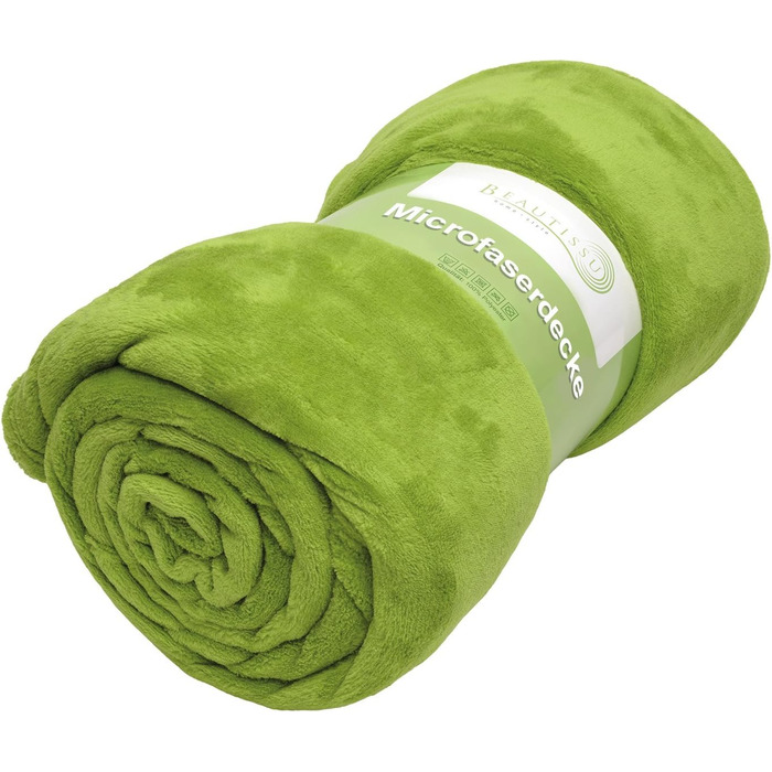 Beautissu Плюшевий плед Aurelia, 150x200 см, зелений – м'який плед для дивану та ліжка, мікрофібра