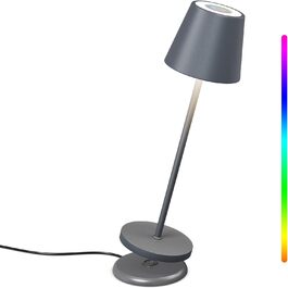 MALUX Бездротова LED лампа настільна з сенсорним керуванням, 8 кольорів, RGB, металева, акумуляторна, IP54, для дому та саду, сіра