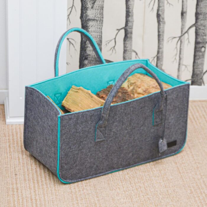 2-Piece Set: Heavy-Duty Shopping Bag Felt XXL - 50x25x25 Felt Bag Large - Kaminta Bag for Wood, Carrying Bag Firewood Basket - Car Shopping Basket Foldable Shopping Bag Felt Firewood Basket Modern