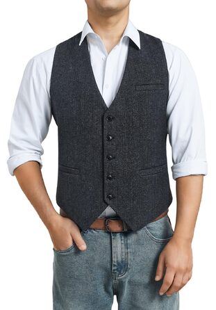 Жилет чоловічий HISDERN в стилі Herringbone, для весілля, формальний, твід, вовняний, класичний, базовий, розмір XL, колір вугільний