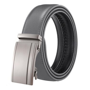 Чоловічий шкіряний ремінь на автоматичній застібці. Ширина 3.5 см. Довжина 115/110 см. Білий/Сірий. Підходить для бізнесу та костюма.