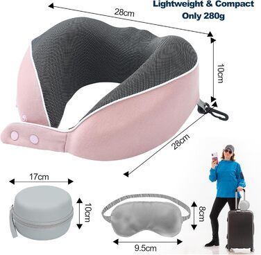 Подушка для шиї Comfy - подорожі літаком, автомобілем, поїздом. З регулюванням, Memory Foam, 3D-маска для сну, підтримка 360°, Rougepuder
