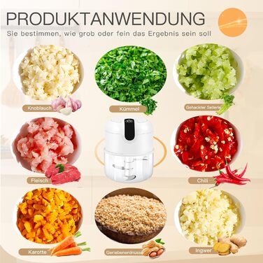 Електричний міні-подрібнювач EasySpeed Zerkleinerer: 250 мл, для м'яса, овочів, дитячого харчування, кемпінгу, USB-C зарядка, білий