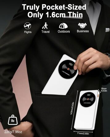 Портативний зарядний пристрій Power Bank Klein 10000mAh з USB-C, 3 порти, сумісний з iPhone 17/16/15/14/13 Pro Max Plus Mini та Android (білий)