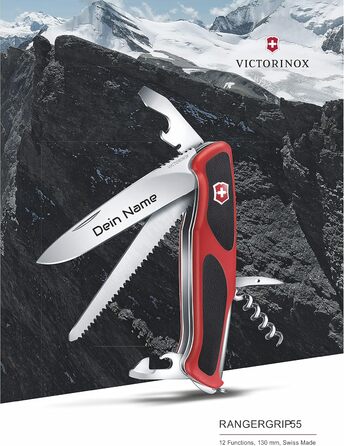 Швейцарський ніж Victorinox RangerGrip 55 з гравіюванням на лезі. Персоналізований ніж з 12 функціями. Подарунок для чоловіків та жінок.