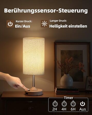Нічна лампа EZVALO з сенсорним димером, LED акумуляторна настільна лампа 4000mAh, USB-C, тепле світло 2700K для спальні та вітальні (дерев'яний колір)