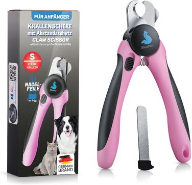 Ножиці для стрижки кігтів собак і котів BluePet Profi Krallenschere - професійні, міцні, з напилком у ручці, рожеві