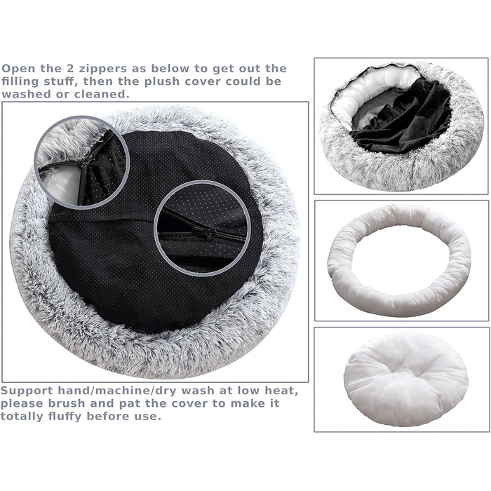 Крісло-гніздо для собак XXXL, кругле, знімний, пральний чохол, анти-тривожне, штучне хутро, м'яке, комфортне, пухнасте ліжко для домашніх тварин (115 см, сірий)