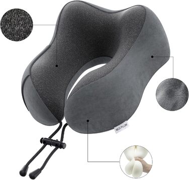 Подушка для шиї Sender Reisekissen з Memory Foam - для подорожей літаком, потягом, авто. Темно-сірий колір.