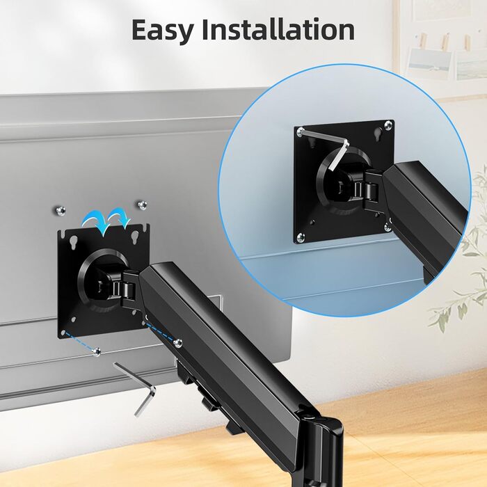 Кріплення для монітора MOUNTUP, 13-32 дюйми, 2-9 кг, VESA 75/100mm, газ-амортизатор, 360° оберт, регулювання висоти, нахил, EU8015B, Single arm