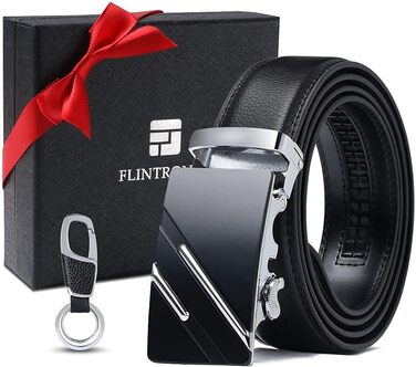 Чоловічий шкіряний ремінь Flintronic з автоматичною пряжкою, ширина 3.5 см, довжина 130 см, чорний (з брелоком та подарунковою коробкою)