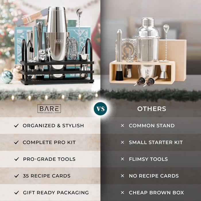 Набір для приготування коктейлів | Набір бармена | 14 предметів | Boston Shaker 28oz (800мл) | З рецептами | Подарунок