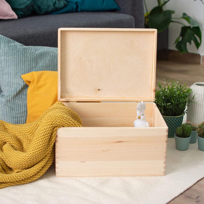 Wooden box with lid - 40x30x24cm, Natural, FSC® - Multi-purpose box without handles - Storage box | Memory box | Craft & Gift box