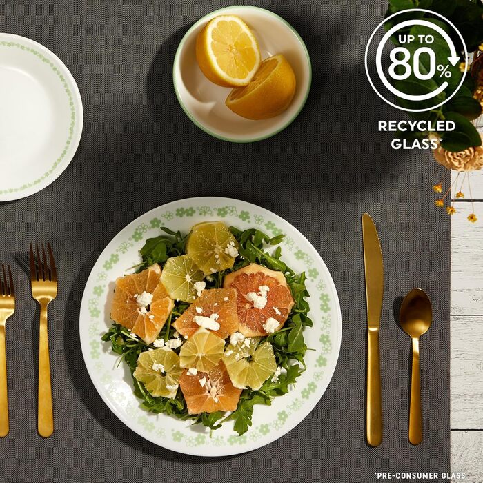Corelle Vitrelle Набір посуду зі скла на 6 осіб (18 предметів), тришаровий, стійкий до сколів та тріщин, зелений колір