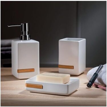 Миска для мила Spirella Oslo з каменю, декоративне аксесуар для ванної кімнати, білий бамбук, кераміка, 13,5 x 9,2 x 3,5 см