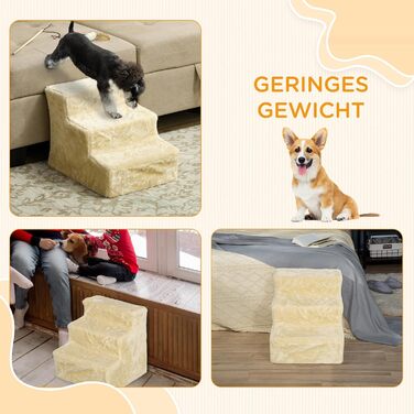 PawHut 4-Step Dog Stairs, 35 cm Cat Stairs for Bed and Sofa, Pet Stairs for Dogs and Cats up to 5 kg, Plush Appearance (46L x 35W x 35H cm, Beige)