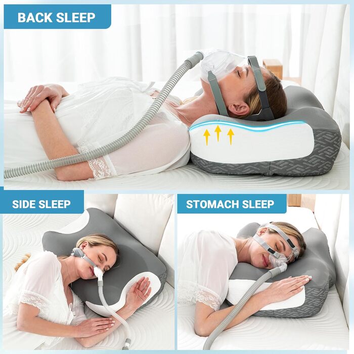 Подушка CPAP Elviros з піни Memory Foam для сну на боку, регульована по висоті та жорсткості, сумісна з масками, сіра (Нейлон, Еластан)