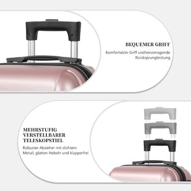 Чемодан великий, жорсткий ABS, з телескопічною ручкою, 4 колеса (360°), кодовий замок, набір (56/66/76 см), Рожеве золото