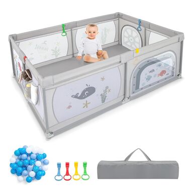 DREAMADE 200 x 140 cm Baby Playpen, Playard with 50 Balls & Carry Bag, Crawling Fence for Children for Indoor & Outdoor Use (Gray Underwater World, without mattress) Gray Underwater World without mattress