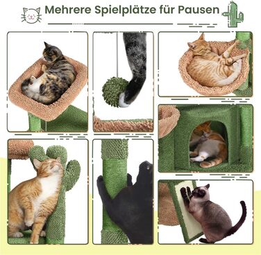 Yaheetech Cat Tree Cactus, Height 106.5 cm, Stable Cat Tree Climbing Tree with Viewing Platform, Cat Cave, Lounging Bed, Sisal Posts, Green/Brown